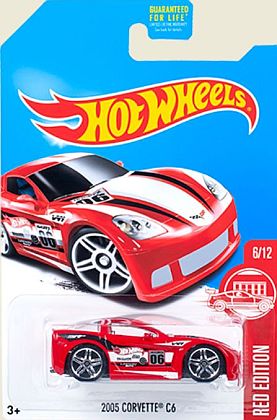 Hot Wheels 2017 Red Edition 2005 Corvette C6 6/12 #FDR63 1:64 Scale Diecast 